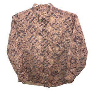 Woolrich Mens Size XL Brown Animals Printed Cotton Long Sleeve Button Down Shirt